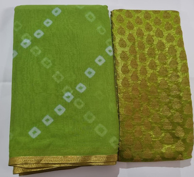 Durga Emporio Printed Bandhani Chiffon Saree(Light Green)