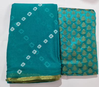 Durga Emporio Printed Bandhani Chiffon Saree(Green)