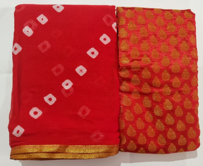 Durga Emporio Printed Bandhani Chiffon Saree(Red)