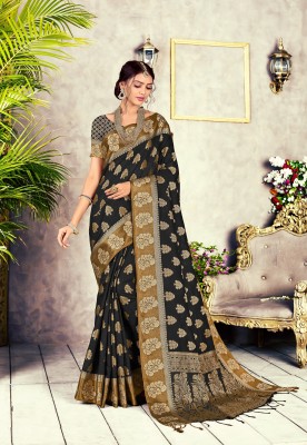 ishika fab Woven Banarasi Cotton Blend Saree(Black)