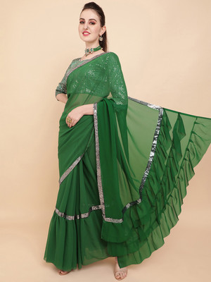Sangria Embellished Bollywood Silk Blend Saree(Dark Green)