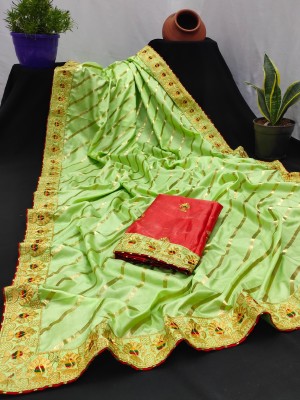 DRIZOMIZ Embroidered Bollywood Silk Blend Saree(Light Green)