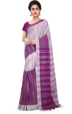 crochetin Woven Handloom Handloom Cotton Blend Saree(Purple, White)