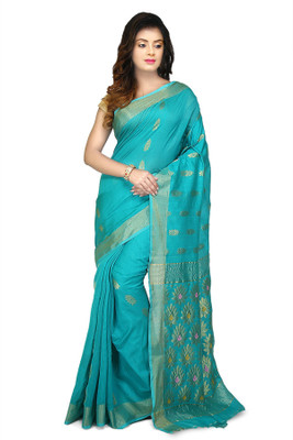 Mystory Woven Chanderi Art Silk Saree(Green)