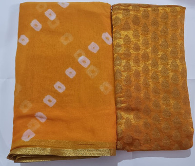 Durga Emporio Printed Bandhani Chiffon Saree(Yellow)