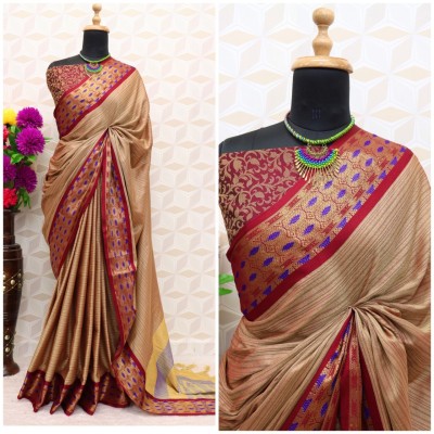 VRINDITA FASHION Woven Bollywood Jacquard, Cotton Silk Saree(Cream)