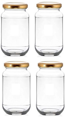 JIGSHTIAL Glass Grocery Container  - 1000 ml(Pack of 4, Gold)