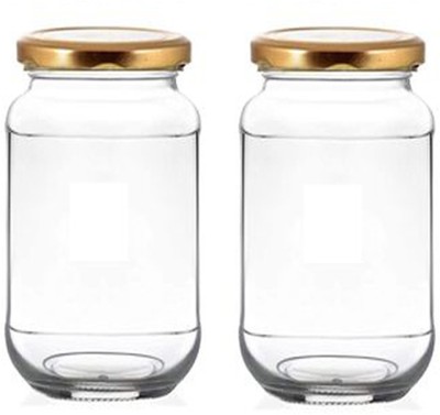 JIGSHTIAL Glass Grocery Container  - 1000 ml(Pack of 2, Gold)