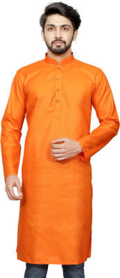 Paasbaan Men Solid Straight Kurta(Orange)