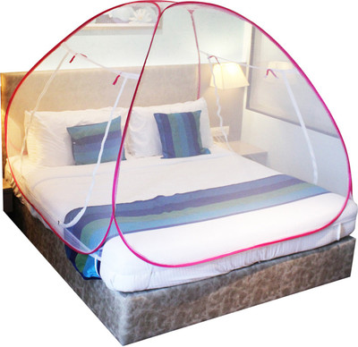 DAYGLOW Polyester Adults Washable Mosquito Net for King Size Bed|Polyester, Foldable, High Durability| Mosquito Net(White-Pink, Tent)