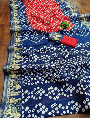 maayro Printed Bandhani Art Silk Saree(Blue)
