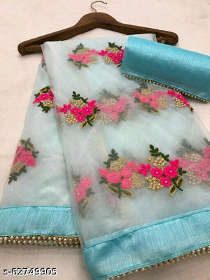 Tanvi Embroidered Bollywood Net Saree(Blue)