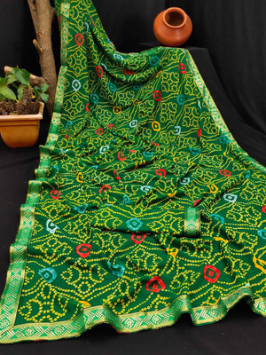 Kanooda Prints Printed Bandhani Georgette Saree(Multicolor)