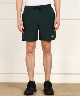 M7 By Metronaut Solid Men Green Regular Shorts, Gym Shorts, Sports Shorts