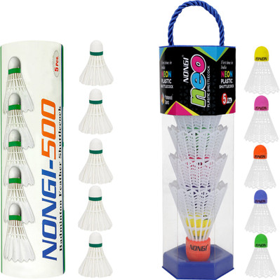 Nongi Badminton Shuttle (NEO & 500) Combo Pack Of 10 For Badminton Sports Feather & Plastic Shuttle  - White(Medium, 77, Pack of 10)