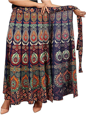 Sahaj Printed Women Wrap Around Dark Blue, Multicolor Skirt