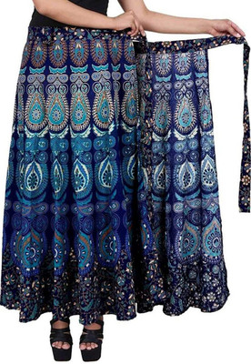 Sahaj Printed Women Wrap Around Blue, Multicolor Skirt