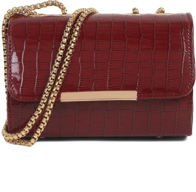 HIGHCRAFT Maroon Sling Bag Latest Sling bag for women with Golden Chain Strap Shining Croc PU Leather