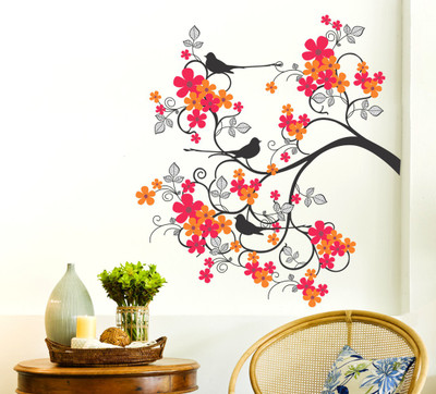 WALLSTICK 90 cm Flower with birds Sticker(Pack of 1)