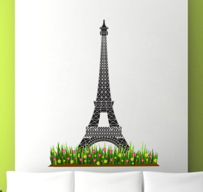 SUDARSHAN DESIGNS 58 cm Paris Eiffel Tower With Grass Wall Sticker PVC Vinyl Standard Size- 58Cm X 108Cm Self Adhesive Sticker(Pack of 1)