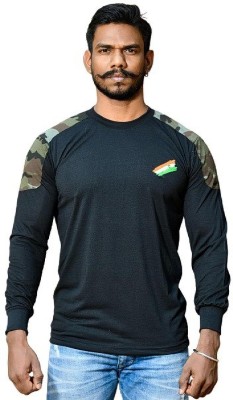 RD Military Camouflage, Solid Men Round Neck Black T-Shirt