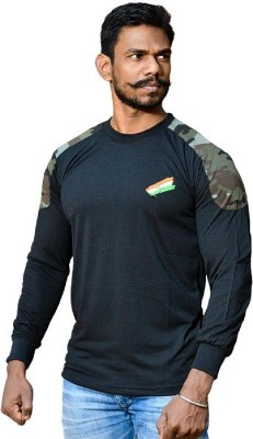 RD Military Camouflage Men Round Neck Black T-Shirt