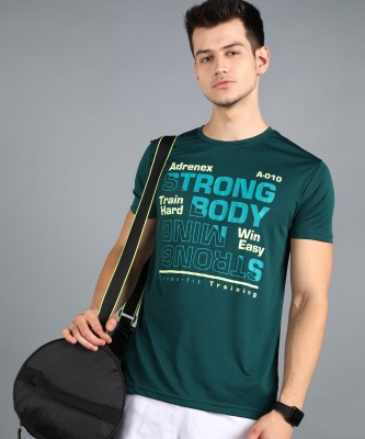 Adrenex Printed Men Round Neck Dark Green T-Shirt