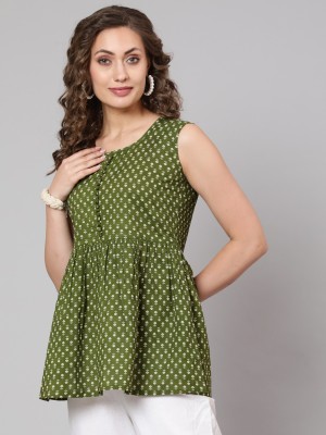 Antaran Casual Floral Print Women Green Top