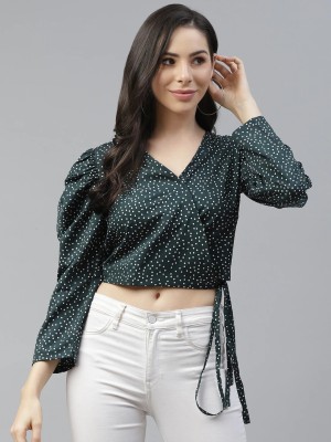 PLUSS Casual Polka Print Women Dark Green Top