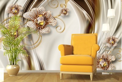 Decor World Floral & Botanical Gold, Maroon, Beige, Grey Wallpaper(245 cm x 40 cm)