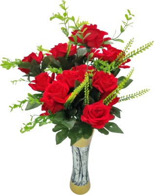 DEVBHOOMI Red Rose Artificial Flower  with Pot(27.5 inch, Pack of 1, Flower with Basket)