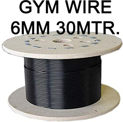 Dinetic PU (Polyurethane) Coated Stainless Steel Wire 6MM (30M) for Home /Gym Equipment| Weight Lifting Bar(Black)