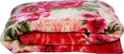 RIAN Floral Single Mink Blanket for  Heavy Winter(Polyester, Red)
