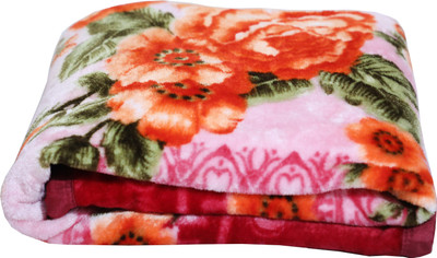 RIAN Floral Single Mink Blanket for  Heavy Winter(Polyester, Maroon)