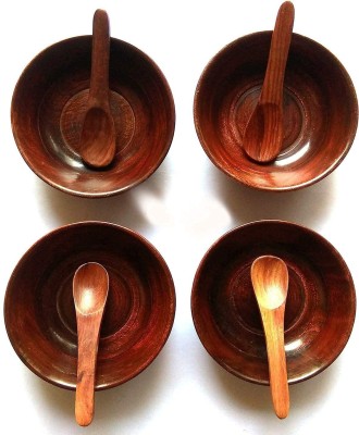 STUFFCOLLECTION Wooden Serving Bowl Wooden Bowls with Spoons - 4 Pieces, Walnut Brown for Kitchen(Pack of 4, Brown)