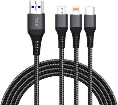 AXL USB Type C Cable 2 A 1 m ACB-70 Braided 3 in 1 Multifunction Charging/Sync Cable(Compatible with Micro USB, Type C, Lightning, Black)