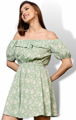 Sera Women A-line Green Above Knee/Mid Thigh Length Dress