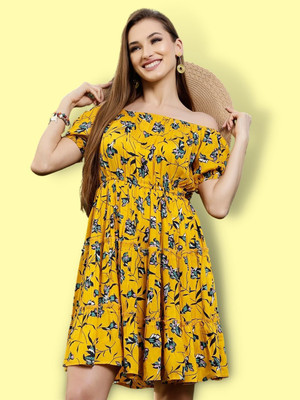 Sera Women A-line Yellow Above Knee/Mid Thigh Length Dress