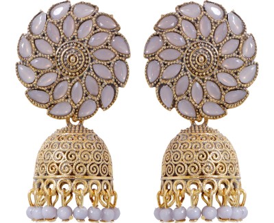 CRUNCHY FASHION Crunchy Fashion Gold-Plated Grey Kundan Floral Design Jhumki Earring Alloy Jhumki Earring