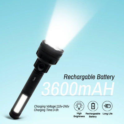 cinefx Rechargeable 3 Mode Long Range Upto 1KM Battery Backup 8 hrs Torch Emergency Light(Black)