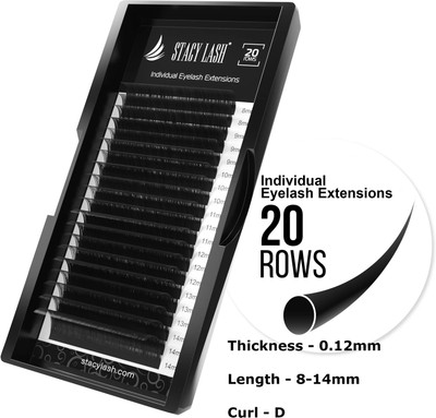 Stacy Lash Eyelash Extensions - 20 Rows Tray Black Semi-Permanent Individual Eyelashes(Pack of 1)