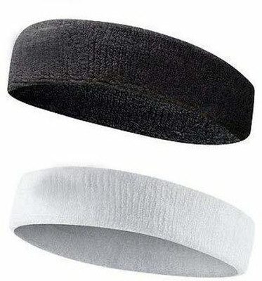 Gmefvr Badminton Tennis Sports Headbands Pack of 2pc. | White and Black Fitness Band(Pack of 2)