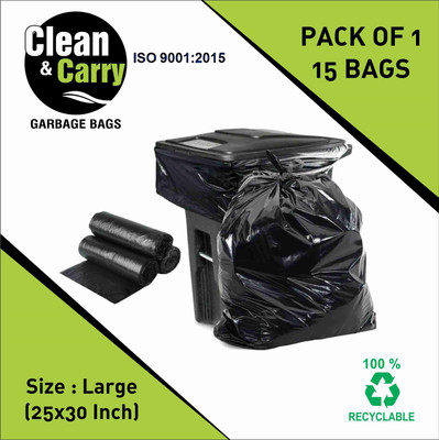 Clean & Carry Plastic Garbeg Bags for house,Office,Malls ( 25 x 30 inch ) 15 bags Large 30 L Garbage Bag Pack Of 15(15Bag )