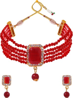 CRUNCHY FASHION Alloy Gold-plated Gold, Red Jewellery Set(Pack of 1)