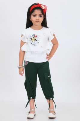 newsifa Girls Casual Top Capri(green , white)