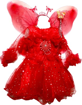 Maqorama Fashion Girls Midi/Knee Length Festive/Wedding Dress(Red, Sleeveless)
