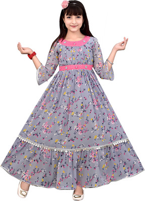 MTM ENTERPRISES Girls Maxi/Full Length Casual Dress(Purple, 3/4 Sleeve)