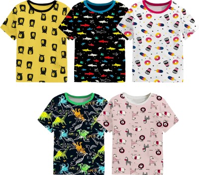 Kuchipoo Baby Boys & Baby Girls Printed Pure Cotton T Shirt(Multicolor, Pack of 5)