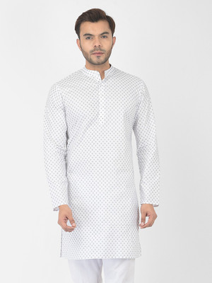 DEYANN Men Printed Straight Kurta(Silver, White)