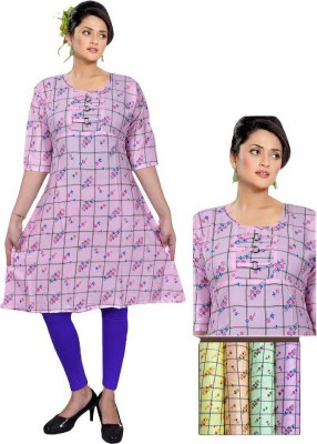 vaibhav creation Women Checkered Straight Kurta(Pink)